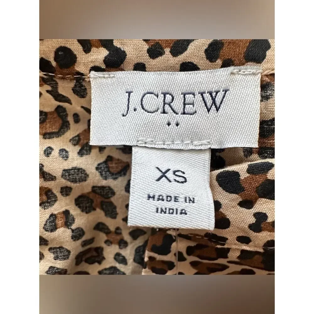 J Crew Animal Print Split Neck Blouse XS Brown Tan CI020 Shirt Top NWT Spring 25